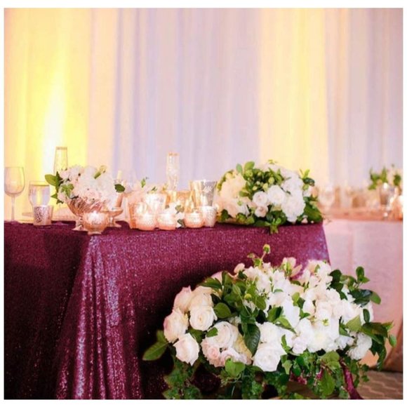 Burgundy Tablecloth  60x102 inch Rectangle Sequin Linen Wine Table cover Wedding - Picture 1 of 4